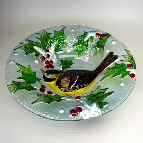 Hand Painted Holiday Chickadee Bowl - Picture 2 of 6